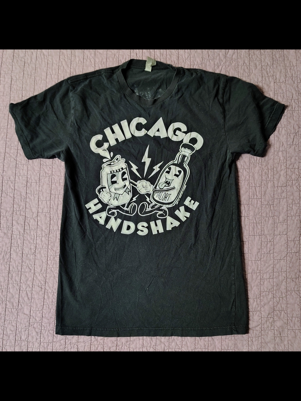 ​Chicago Handshake T Shirt Malort Beer Mascots Black Next Level Mens Small
